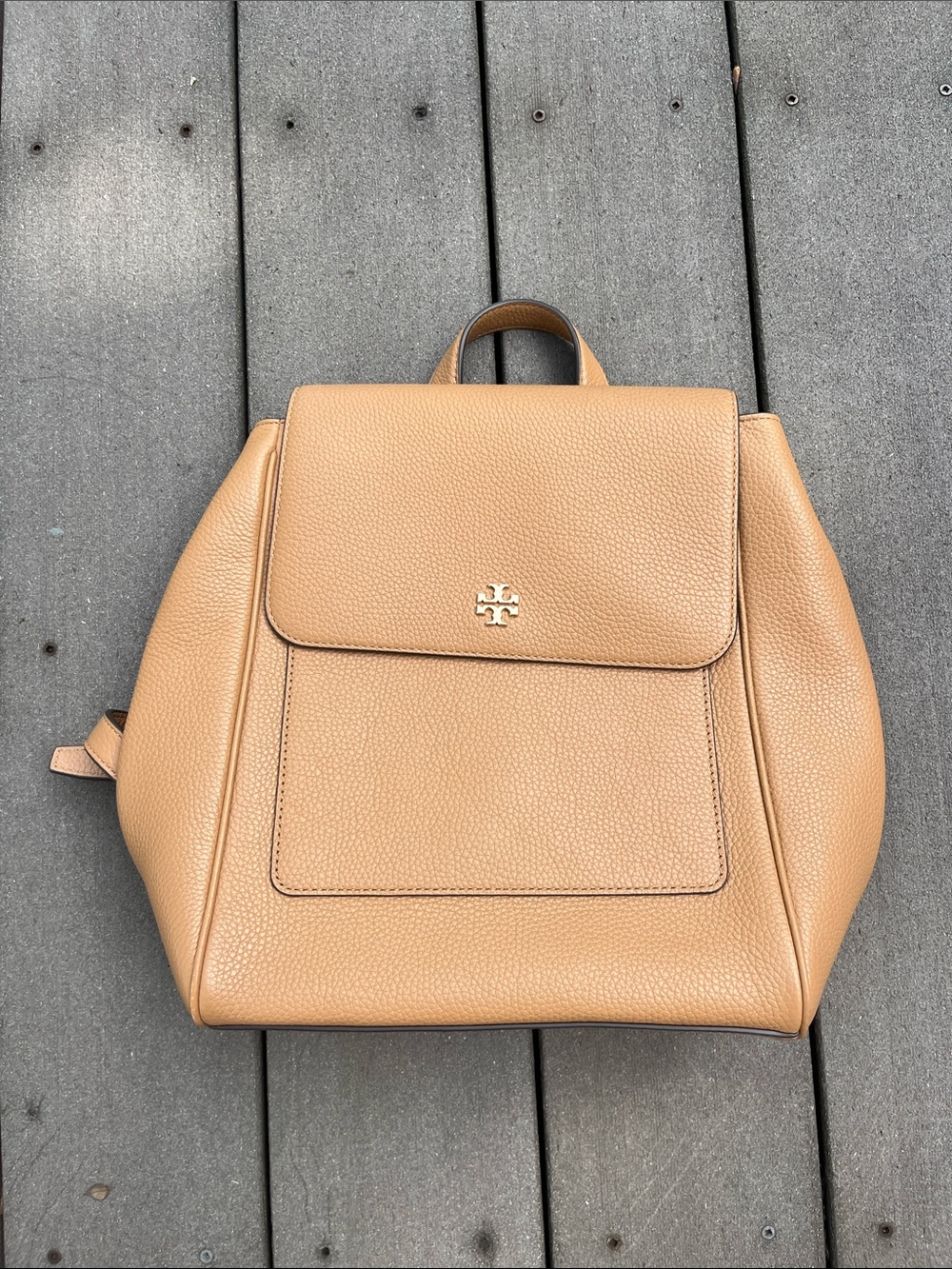 Tory Burch Carter Flap Tan Leather Backpack